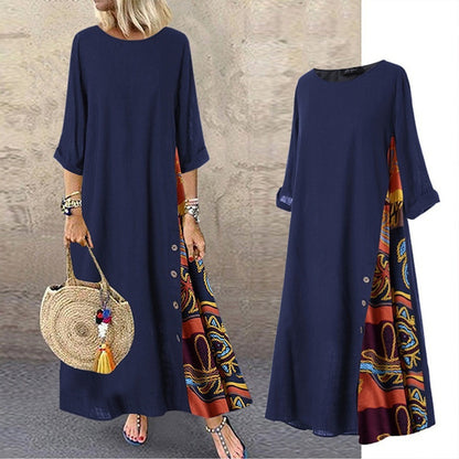 🌾💕[M-5XL] Nowa lniana sukienka w stylu retro z rękawami o średniej długości – miękka i przyjemna w dotyku