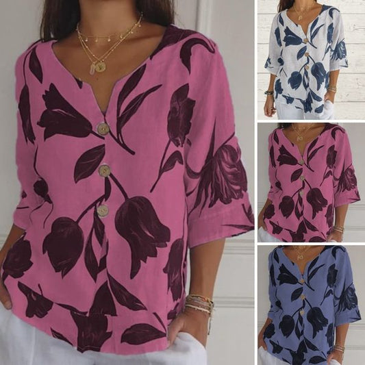 💐Letnia wyprzedaż 【S-3XL】 2025 Wiosna i lato 2025 Koszula damska z bawełny z nadrukiem, oddychająca i lekka