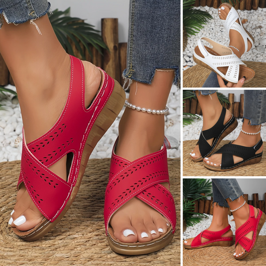 🌈✨【36-43】2025 Lato Nowe Modne Damskie Sandały Koturnowe, Kontrastowe Paski na Kostce, Wygodne Sandały