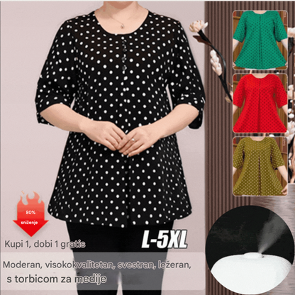 ❤️2026 Nova majica kratkih rukava s točkicama✅ Udobna tkanina, postojane boje✅ Prekriva trbuh, čini tijelo mršavijim