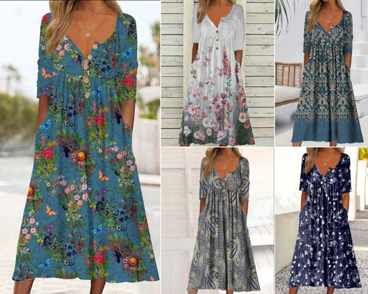 ✨👗【S-5XL】Sukienki letnie 2025 wyprzedaż z nadrukiem i kieszeniami