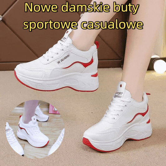 【35-40】🎉👟Nowe damskie skórzane buty sportowe z wysoką cholewką i grubą podeszwą, wodoodporne i wygodne
