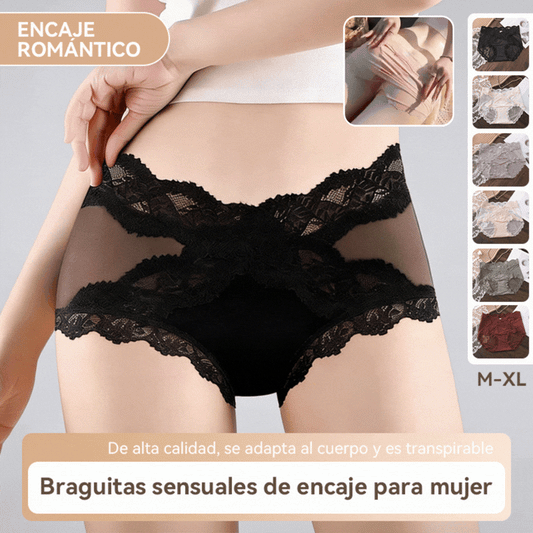 🔥🍑【Пакет от 6 броя】✨ Дантелени бикини с висока талия, повдигат и оформят дупето