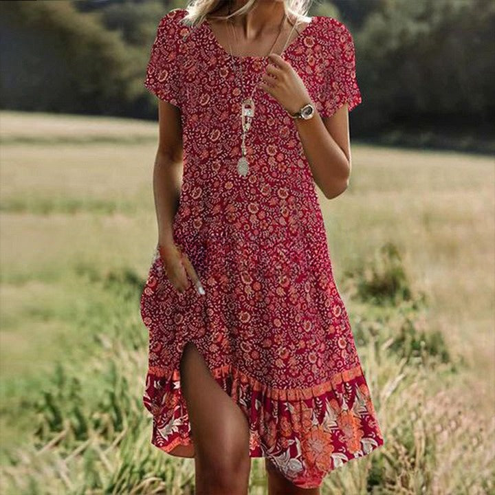 🔥Limitowana oferta 40% zniżki🔥【S-3XL】👗Nowa kolekcja 2025 wiosna/lato, sukienka z nadrukiem, okrągły dekolt, casual3894825