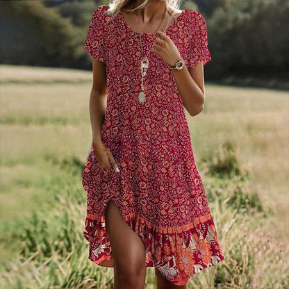 🔥Limitowana oferta 40% zniżki🔥【S-3XL】👗Nowa kolekcja 2025 wiosna/lato, sukienka z nadrukiem, okrągły dekolt, casual3894825