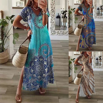 【S-5XL】2024 hot new print sukienka z krótkim rękawem 3698093