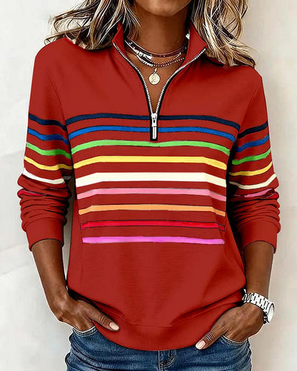 🔥✨【S-5XL】😀👉Стилен суитшърт с яка в дъгови райета и цип