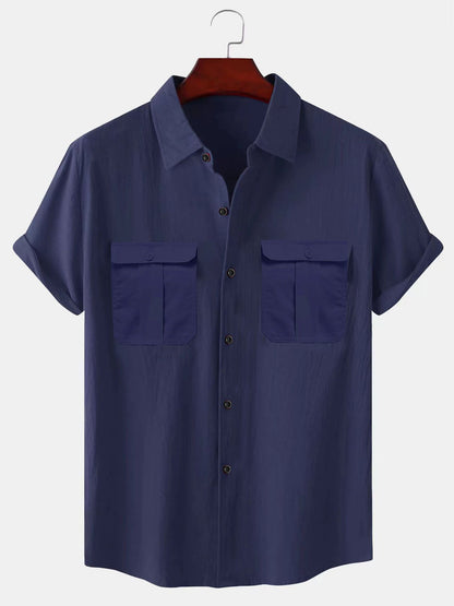 👕Wyprzedaż letnia [M-5XL] Europejska i amerykańska letnia moda jednokolorowa popularna męska prosta lniana koszula, lekki dojrzały styl casualowy