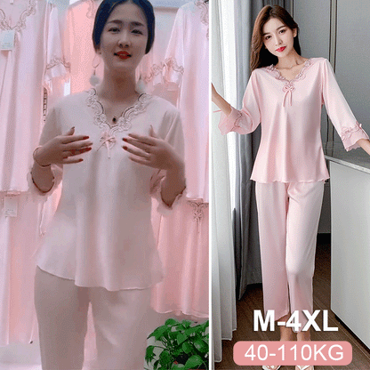 🔥 【M-4XL】 Dwuczęściowy zestaw piżamy z lodowego jedwabiu