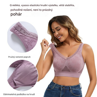 🔥👙【40-120 kg】【Balení 3 kusů】✨ Bezdrátová krajková podprsenka s vysokou podporou pro ženy