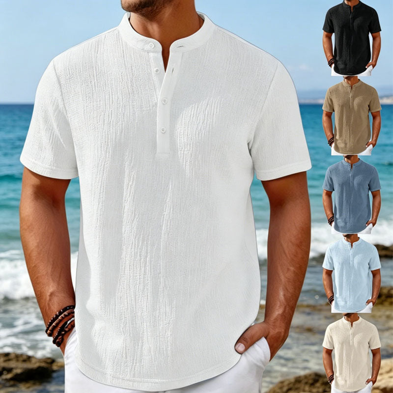 【Oferta al 50%】【S-4XL】Camiseta de hombre con textura llamativa y cuello Henley, cómoda y con estilo para el día a día.