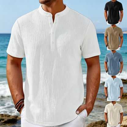 【Oferta al 50%】【S-4XL】Camiseta de hombre con textura llamativa y cuello Henley, cómoda y con estilo para el día a día.