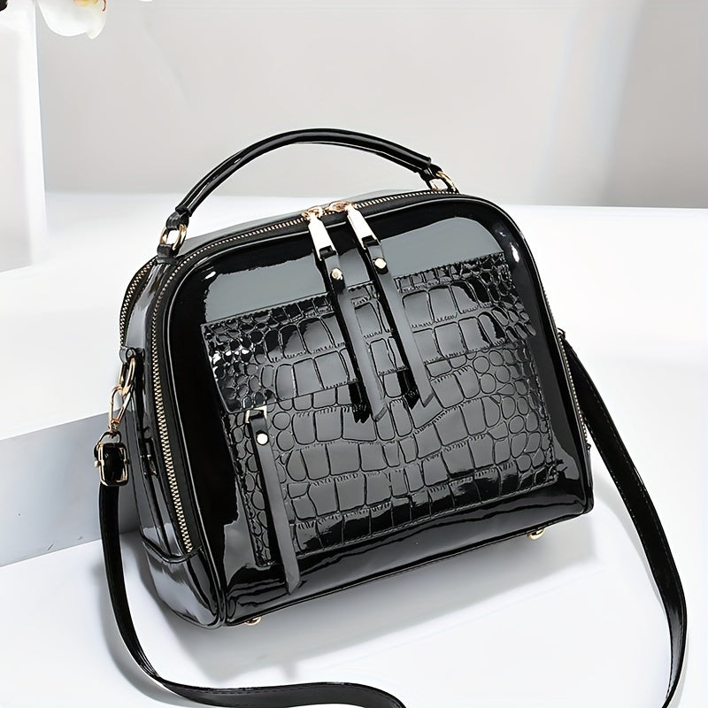 🔥👜2024 Nowa elegancka torebka damska w stylu retro ze skóry krokodyla ze skóry lakierowanej-3785459
