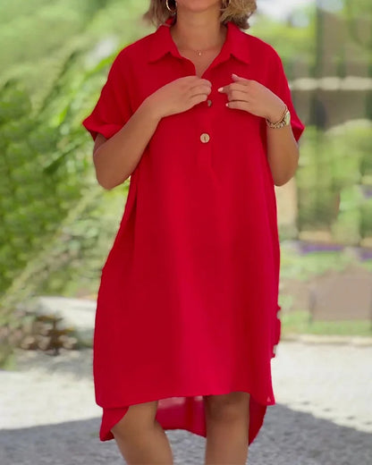 💃🧡【Popust 50% 🔥】【S–5XL】Nova jednobojna ležerna duga haljina za žene s ovratnikom, gumbima i asimetričnim krojem