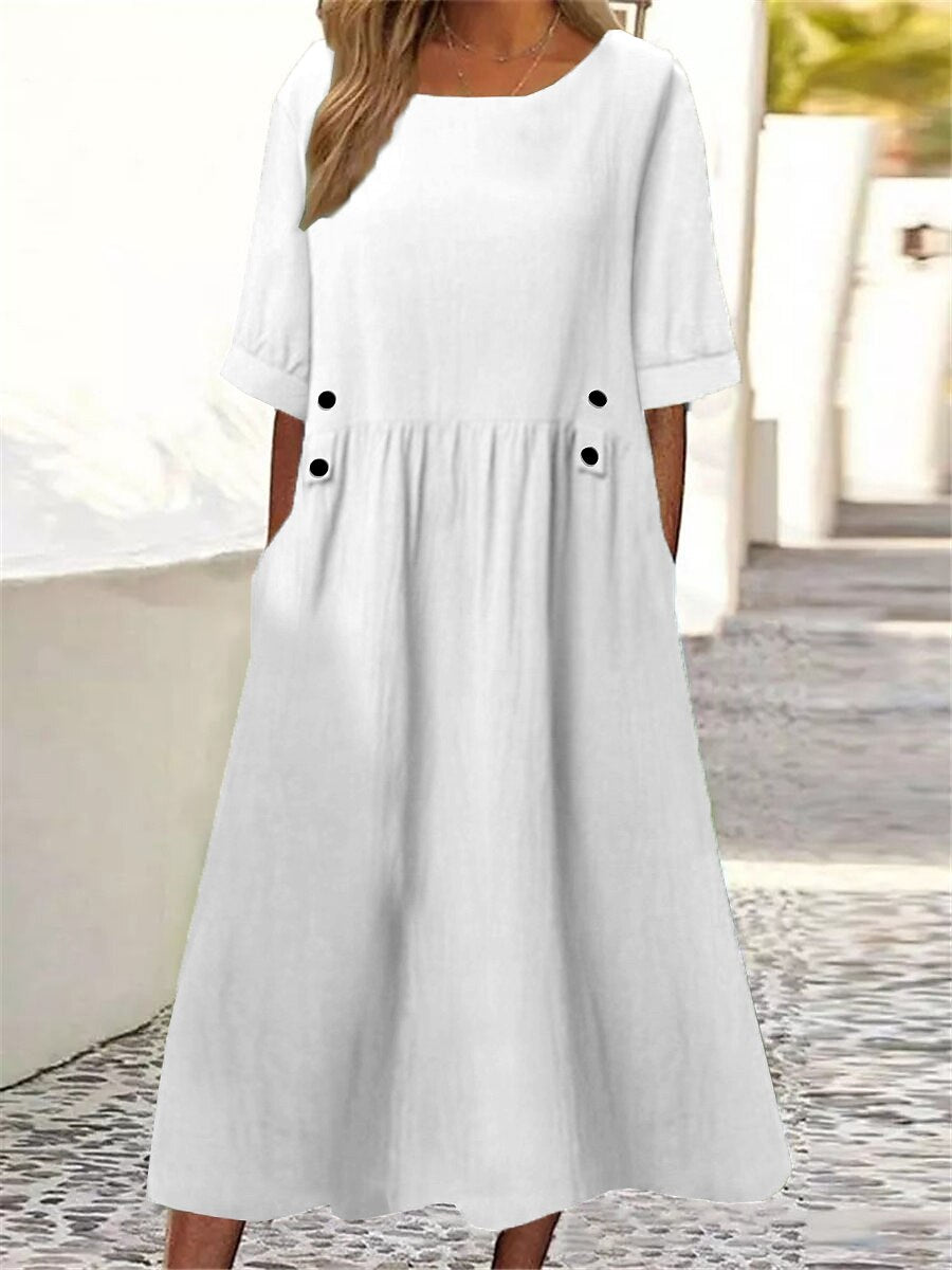 💕✨【🏆Най-продавани】👗2026 Нова семпла и изискана едноцветна рокля