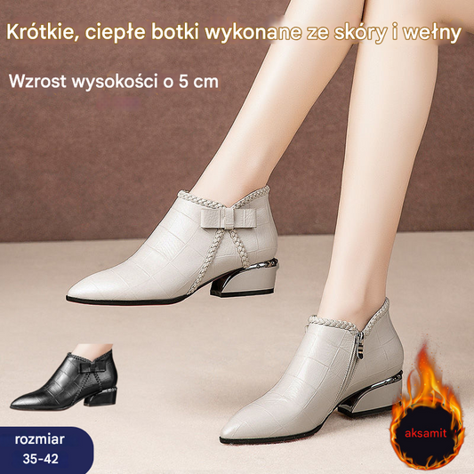 🔥🌿【35-42】2025 Wiosna Nowe Modne Eleganckie Wysokiej Jakości Botki Damskie Zamek Błyskawiczny Kokarda