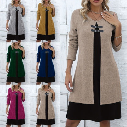 🔥💃【Nowy Rok 2026】✨✨Nowa modna i elegancka zimowa sukienka swetrowa w blokach kolorów