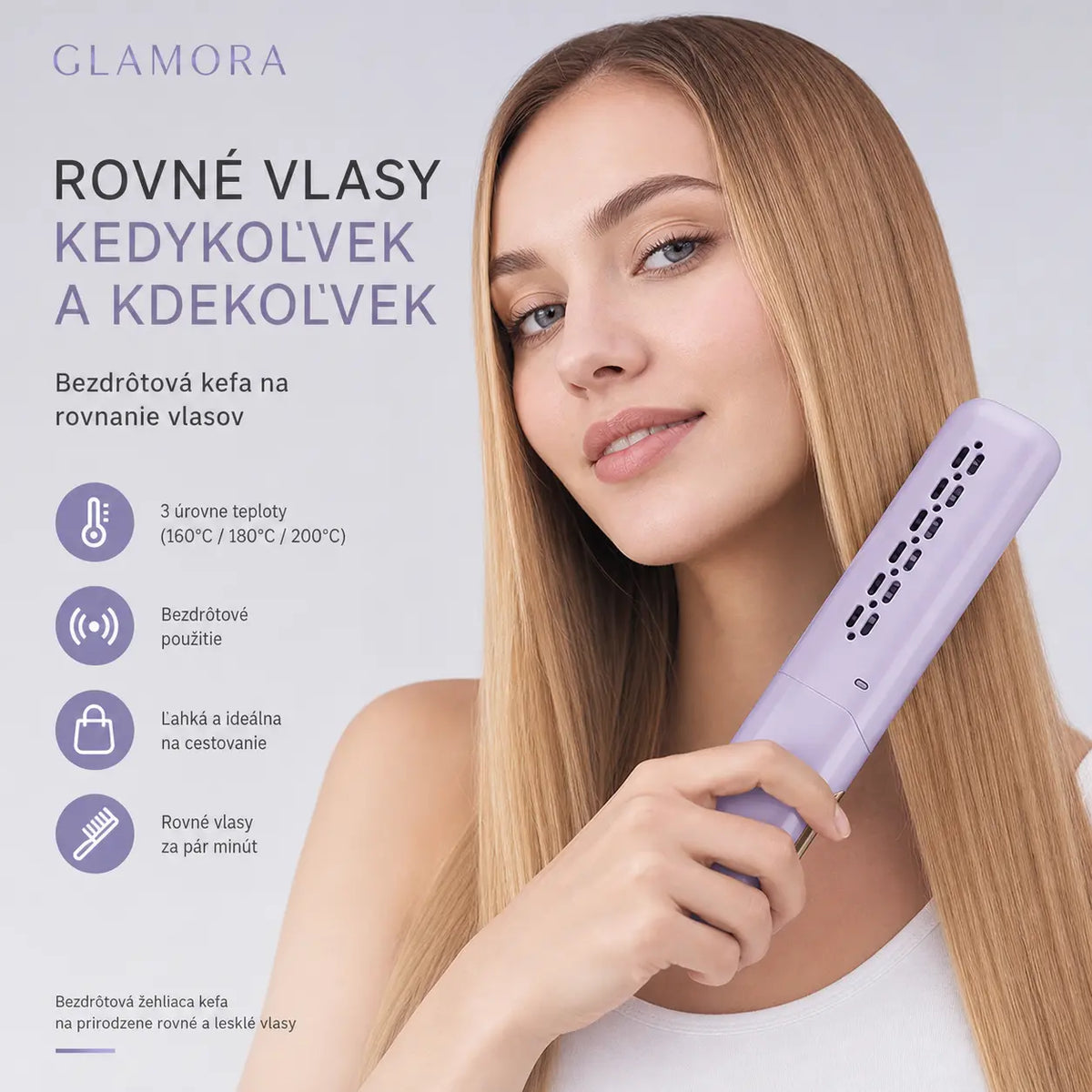 💇‍♀️ Bezdrôtová kefa na vyrovnávanie vlasov: 3 nastavenia teploty, rýchle nahriatie za 30 sekúnd a funkcia automatického vypnutia