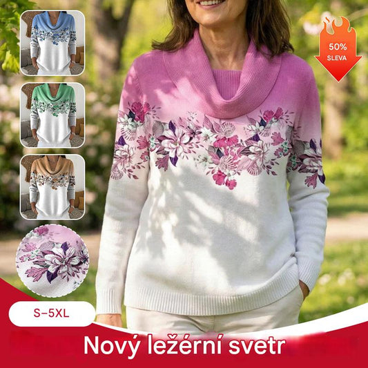 Dámská ležérní volná košile s vysokým výstřihem a potiskem (S-3XL)