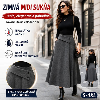 🍁🎀【S-4XL】Nová jesenná módna a elegantná dámska vlnená midi sukňa