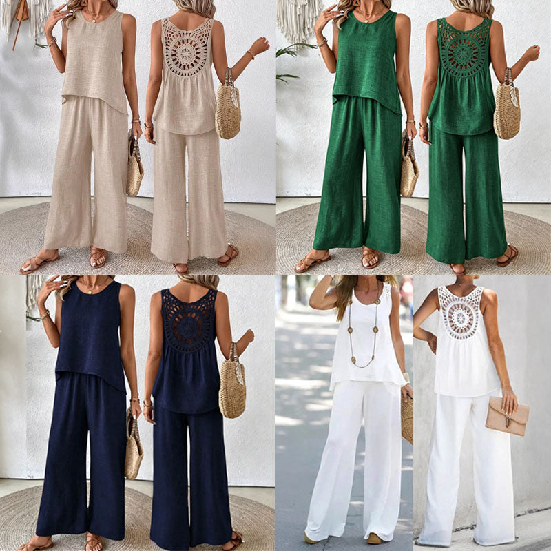 ❤️50% de descuento💥【40-100 kg】Nuevo conjunto de pantalón largo floral con espalda descubierta de color liso para mujer 2026 ✅️Pago contra entrega