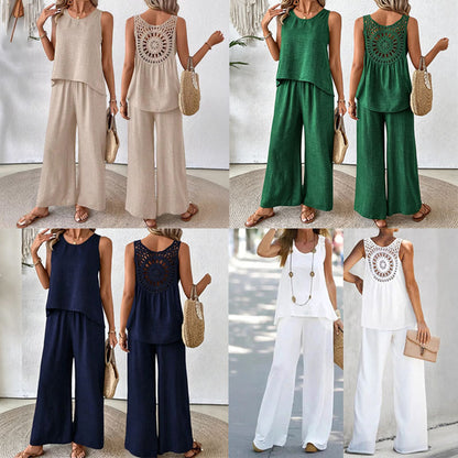 ❤️50% de descuento💥【40-100 kg】Nuevo conjunto de pantalón largo floral con espalda descubierta de color liso para mujer 2026 ✅️Pago contra entrega