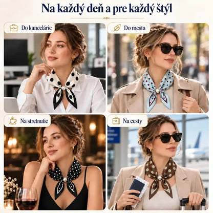 🧣✨ Dámska hodvábna šatka s perlami a magnetickým zapínaním | Elegantná, bez uzlov | Rôzne potlače 🎀