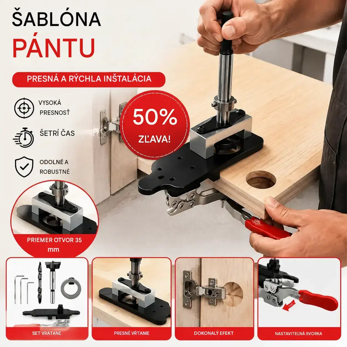 🔧🔩【6-dielna sada】Vŕtačka na pánty do dreva — Nástroj na vŕtanie a polohovanie otvorov pre pánty dvierok skrinky