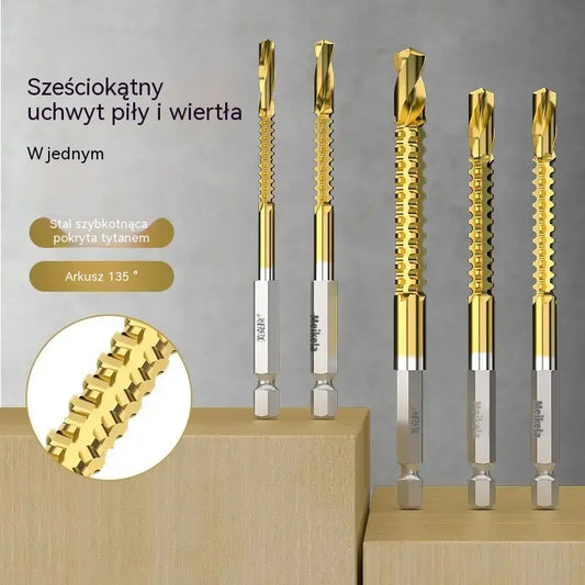 🛠️🔧 (6 sztuk) Wiertło spiralne 2 w 1 ze stali szybkotnącej pokrytej tytanem – trzpień sześciokątny, odpowiednie do wiercenia i rowkowania w drewnie i metalu🔩