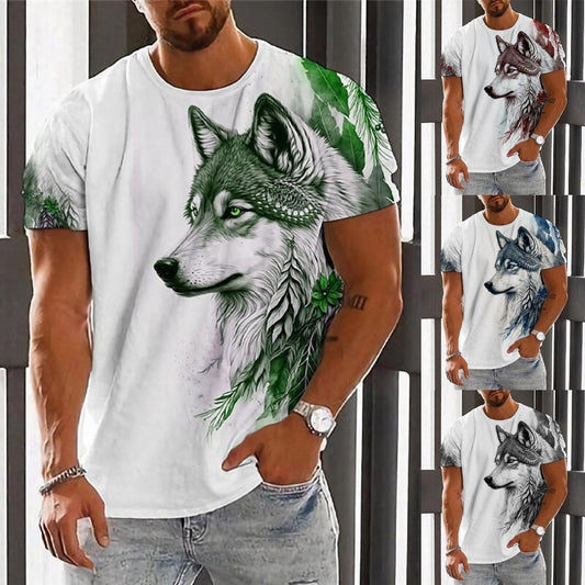👕【2XS-6XL】Lato nowość 2025 Męska sportowa koszulka casualowa Wolf z nadrukiem 3D, krótki rękaw, duży rozmiar，👕Pochłaniający pot i oddychający