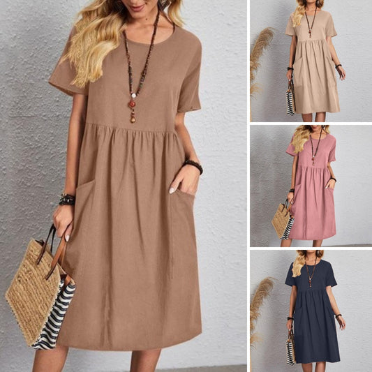🔥💕【Oferta especial de verano✨】【S-5XL】Nuevo vestido de verano, tejido de lino y algodón puro, cómodo y transpirable.