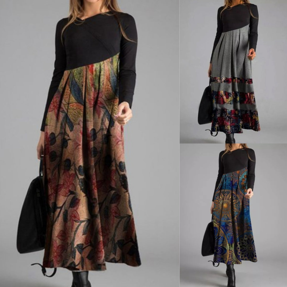 🔥✨【Gorący produkt🎉】【S-3XL】Nowa jesienno-zimowa modna i elegancka długa sukienka z nadrukiem