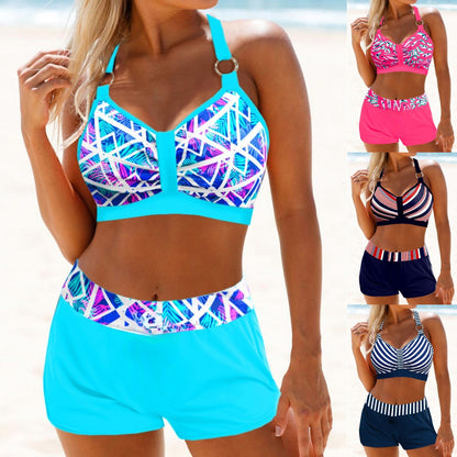 【🔥Gorąca sprzedaż🔥】👙 Nowe seksowne bikini w dużym rozmiarze✅Wielokolorowy druk w paski✅Dzielony strój kąpielowy