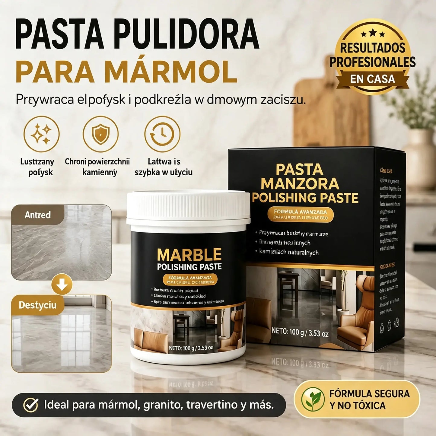 🥳 🔥 Dwie butelki za jedyne 109 zł! ✨ Pasta do polerowania marmuru – usuń zarysowania, przywróć połysk i zabezpiecz powierzchnię w zaledwie 2 minuty 🛡️
