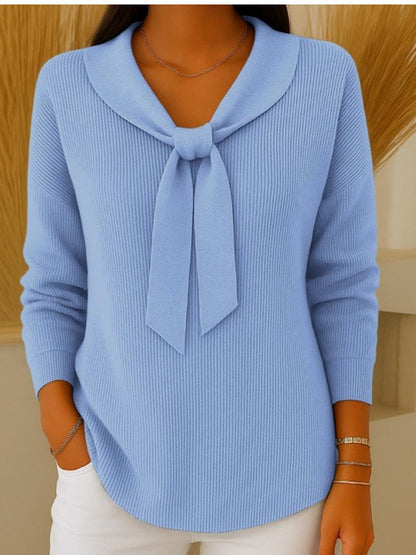 🌺🍁【S~5XL】Sweter damski w jednolitym kolorze z wiązaniem i długim rękawem, swobodny i luźny