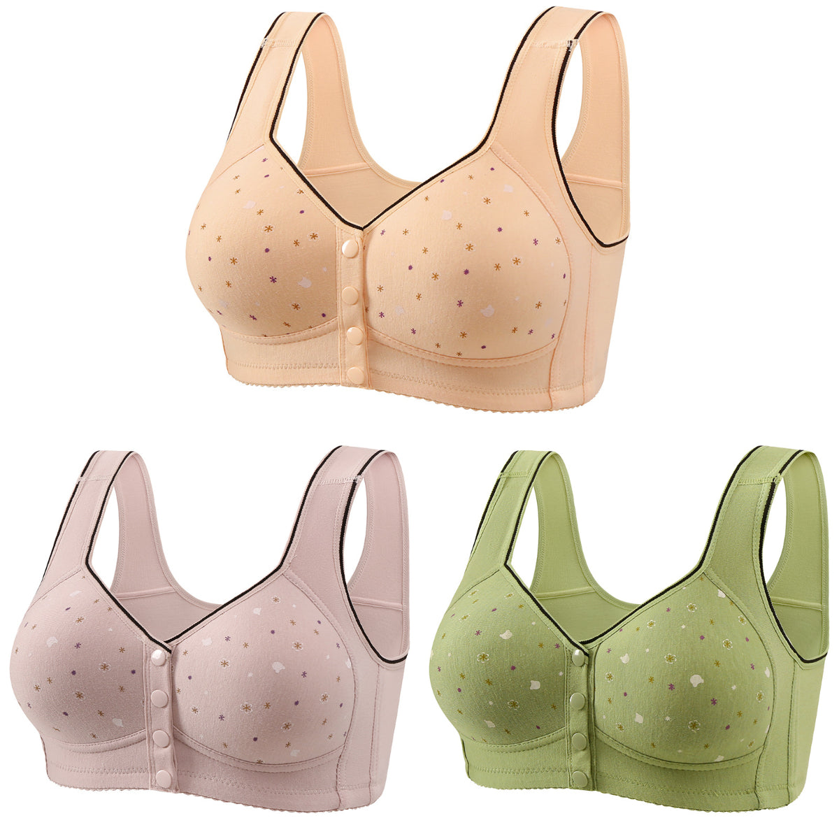 🏆[3 opakowania] [40-120 kg] Biustonosz damski bez fiszbin, zapięcie z przodu ❤️Bawełna Tencel, naturalnie antybakteryjna i wygodna