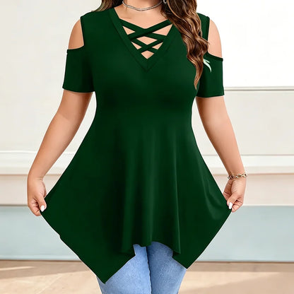 👚【S-5XL】Camiseta moderna con escote en V cruzado y hombros descubiertos