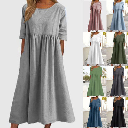 💥👗【S-5XL】2025 Bawełniana Casualowa Sukienka Z Kieszeniami