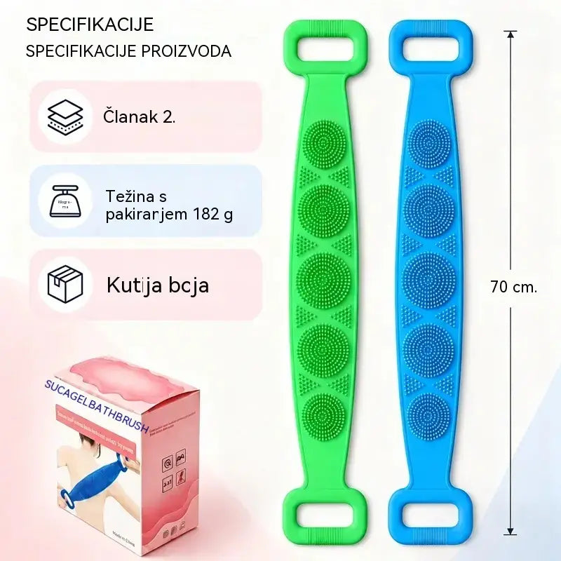 🔥Kupite jedan, drugi dobijete gratis🔥🛁 Dvostrane silikonske rukavice za kupanje – Izuzetno duga četka za piling tijela za jednostavno čišćenje leđa
