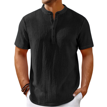 【S-4XL】Pánske tričko s efektnou textúrou a henley výstrihom - pohodlné a štýlové na každý deň