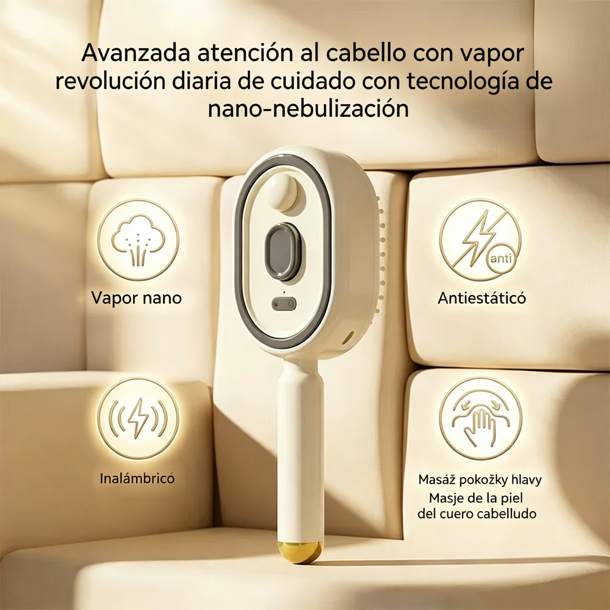⚡💨 Peine eléctrico con pulverizador, masaje y cuidado del cabello 2 en 1