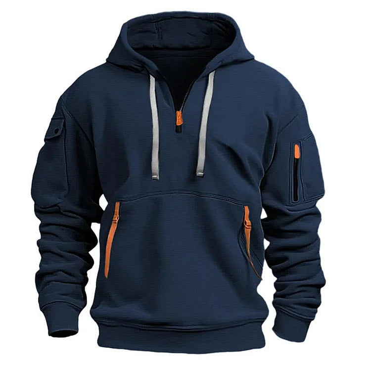 【S-5XL】Męska sportowa bluza z kapturem zapinana na zamek i wiele kieszeni-3766365