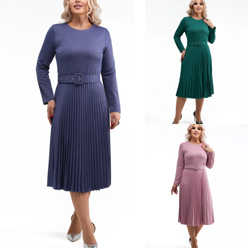 ✨【S-5XL】👗2025 jesień i zima nowa moda elegancka wysokiej jakości jednokolorowa plisowana sukienka
