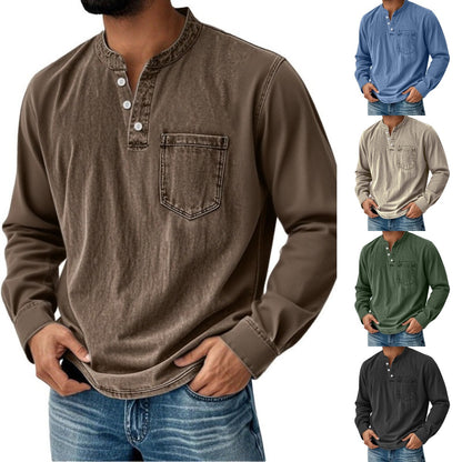 👔✅️【Descuento por tiempo limitado】【40-120 kg】🔥Camisa vaquera de manga larga con cuello en V para hombre, con bolsillo