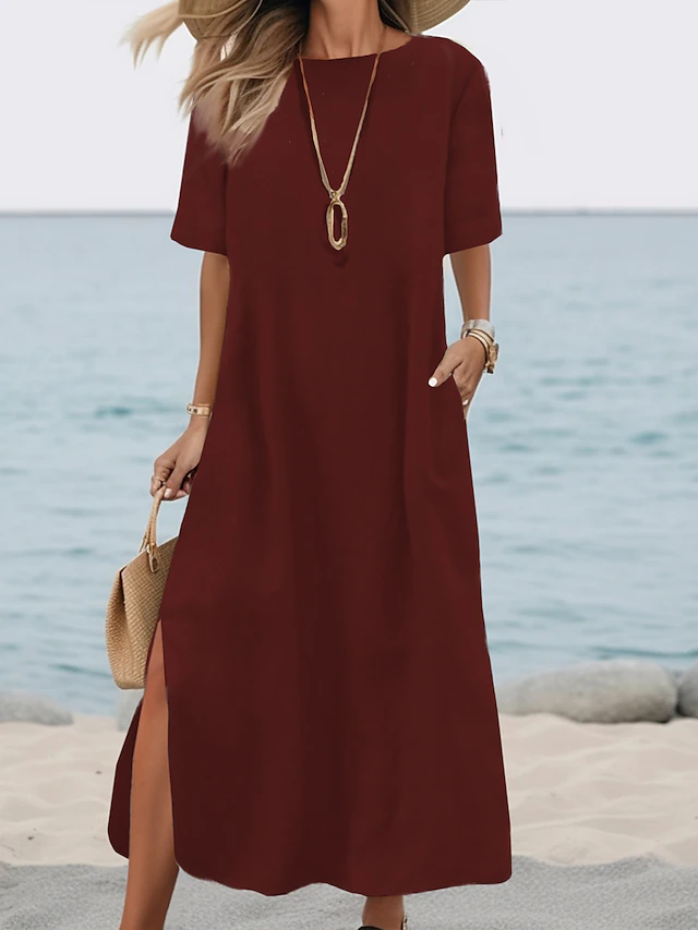 💃 Отстъпка -49%🔥【M-5XL】🌷✨Нова пролетна семпла дамска дълга рокля, свободна кройка