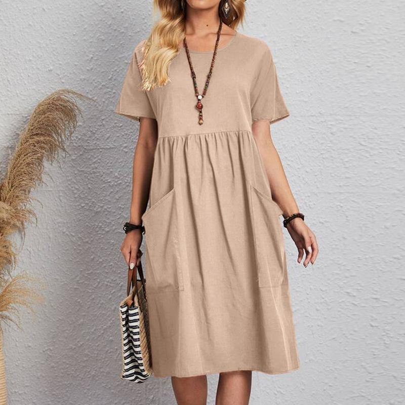🔥💕【Specjalne oferty letnie✨】【S-5XL】2025 nowa letnia sukienka, czysty kolor bawełny i lniany materiał, wygodna i oddychająca