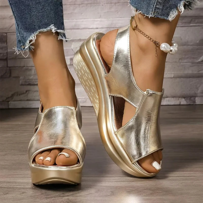 💣【Novedad 2026 + 50% off】Sandalias de mujer con cuña y tiras con hebilla, suela ortopédica suave para aliviar el dolor de pies y zapatos de cuero con soporte plantar.