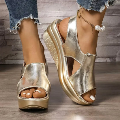 💣【Novedad 2026 + 50% off】Sandalias de mujer con cuña y tiras con hebilla, suela ortopédica suave para aliviar el dolor de pies y zapatos de cuero con soporte plantar.
