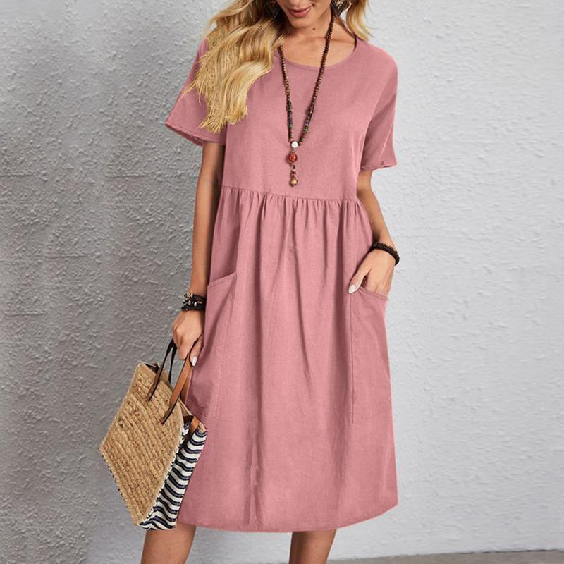 🔥💕【Specjalne oferty letnie✨】【S-5XL】2025 nowa letnia sukienka, czysty kolor bawełny i lniany materiał, wygodna i oddychająca