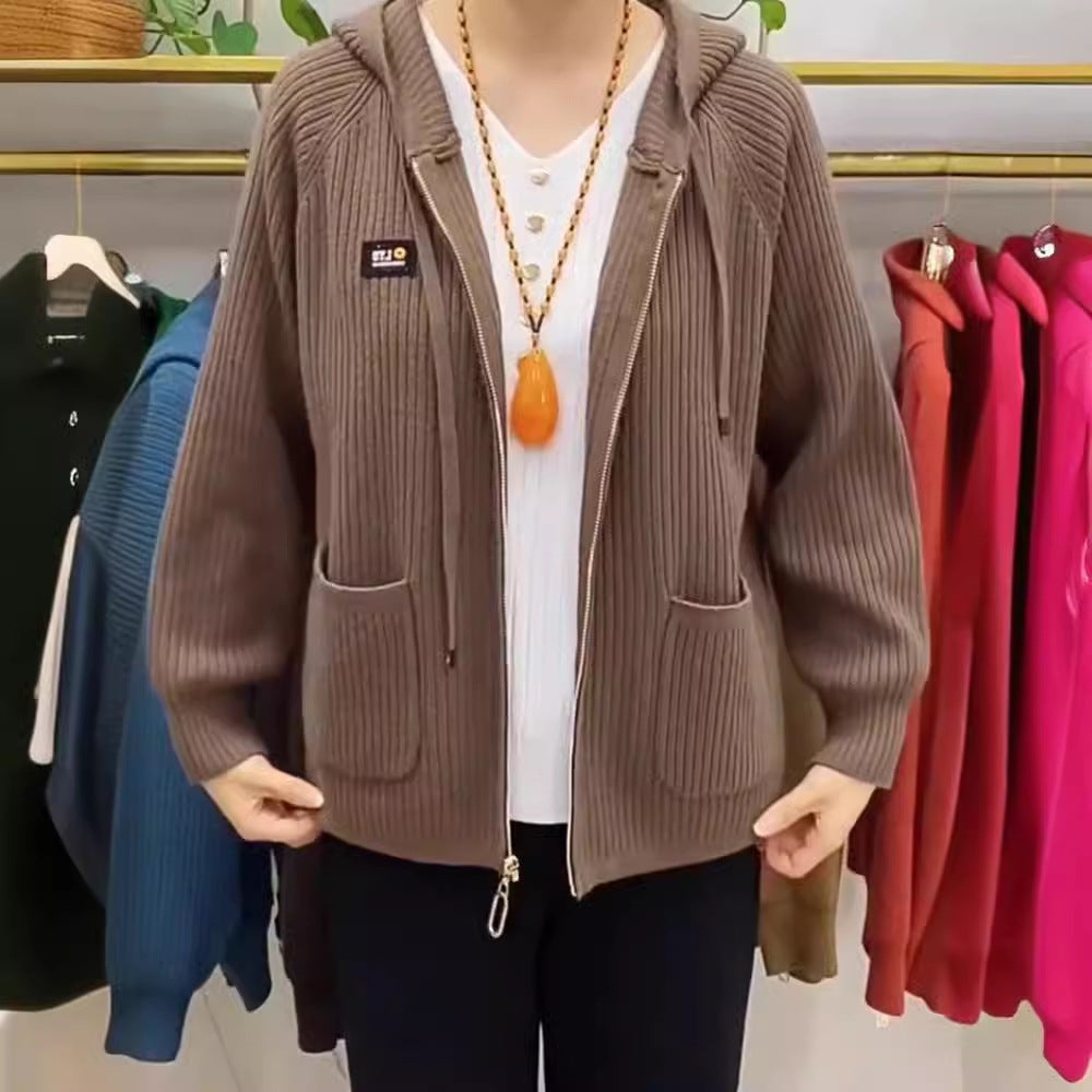 💓💓2025 nowa kurtka z kapturem w pionowe paski, sweterek z dzianiny